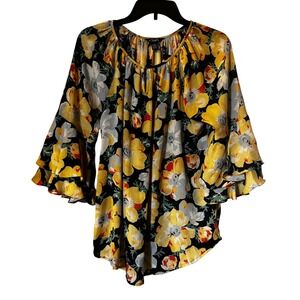 Chaps Women's Floral Blouse Sz M‎ 3/4 Sleeve Top
